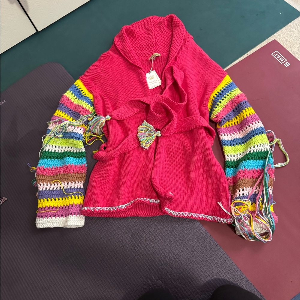 NWT New with Tags Regina SRL Angela Maffei Pink Poncho Cardigan 100% Cotton